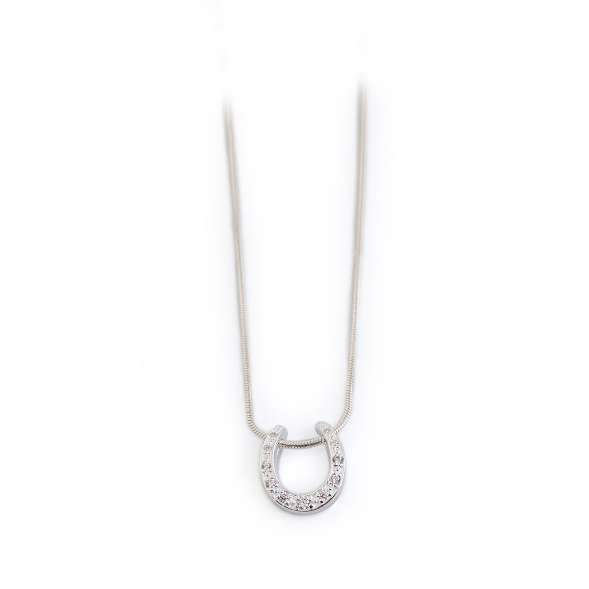 Sterling Silver & CZ Horseshoe Pendant With Chain