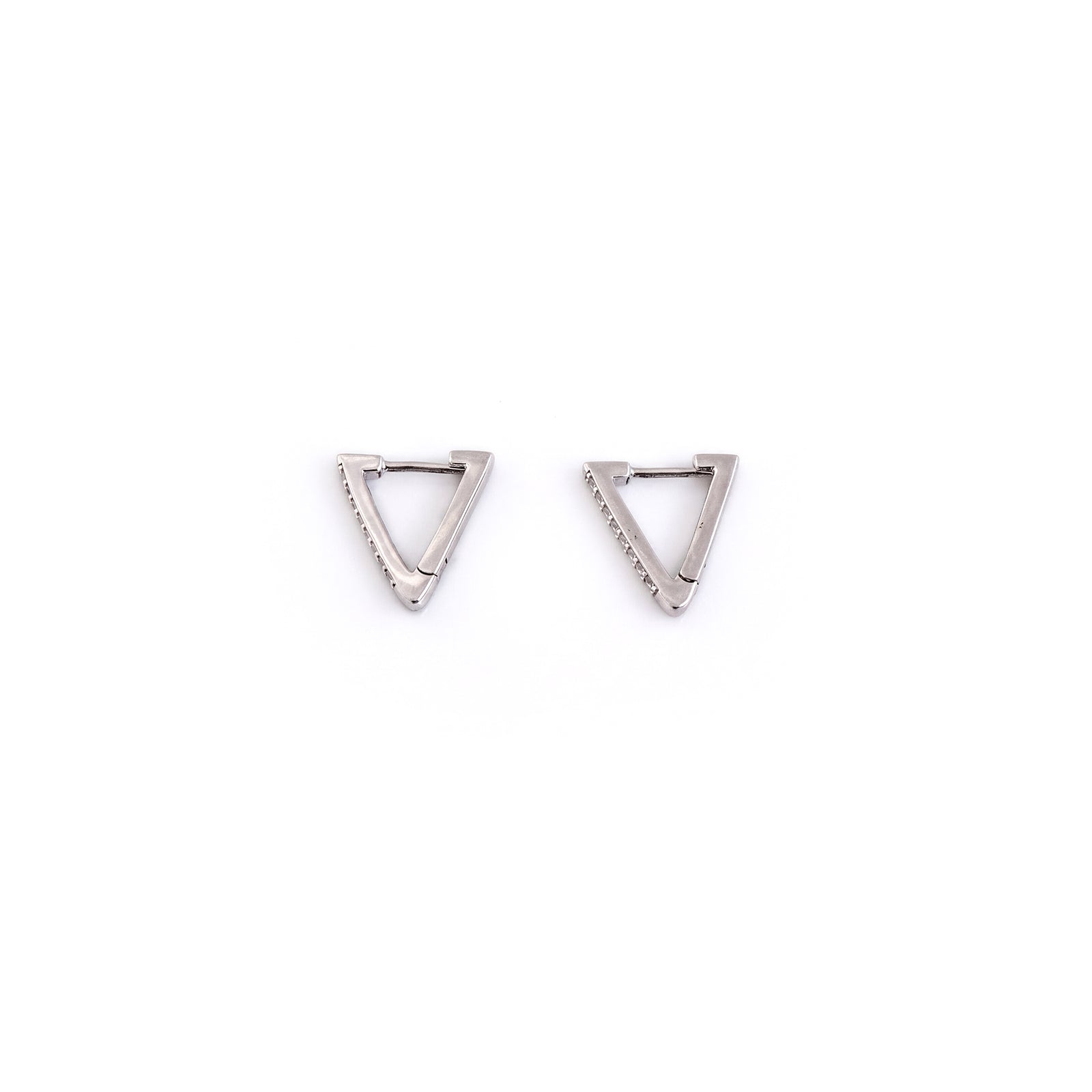 Sterling Silver & CZ Triangle Huggie Earrings