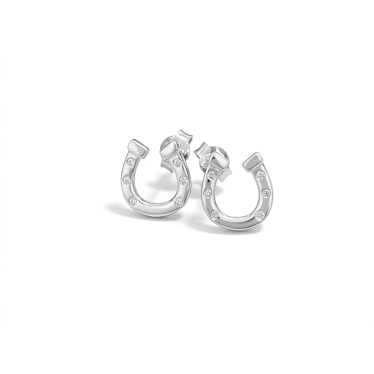 Sterling Silver Horseshoe Earrings with CZ