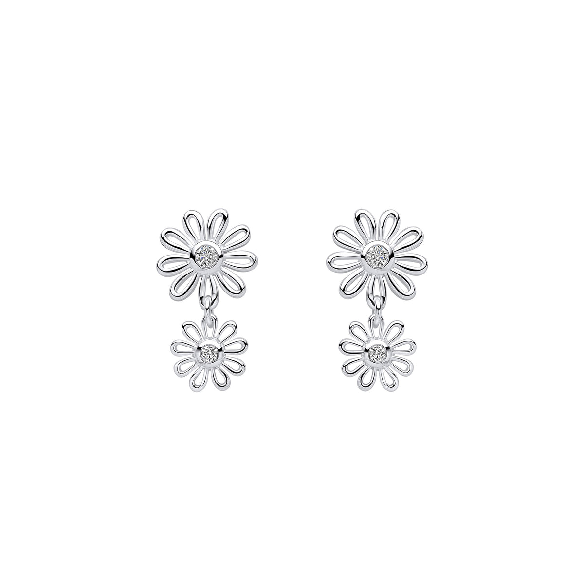 Laura Ashley Sterling Silver &amp; CZ Thorncliff Daisy Drop Earrings