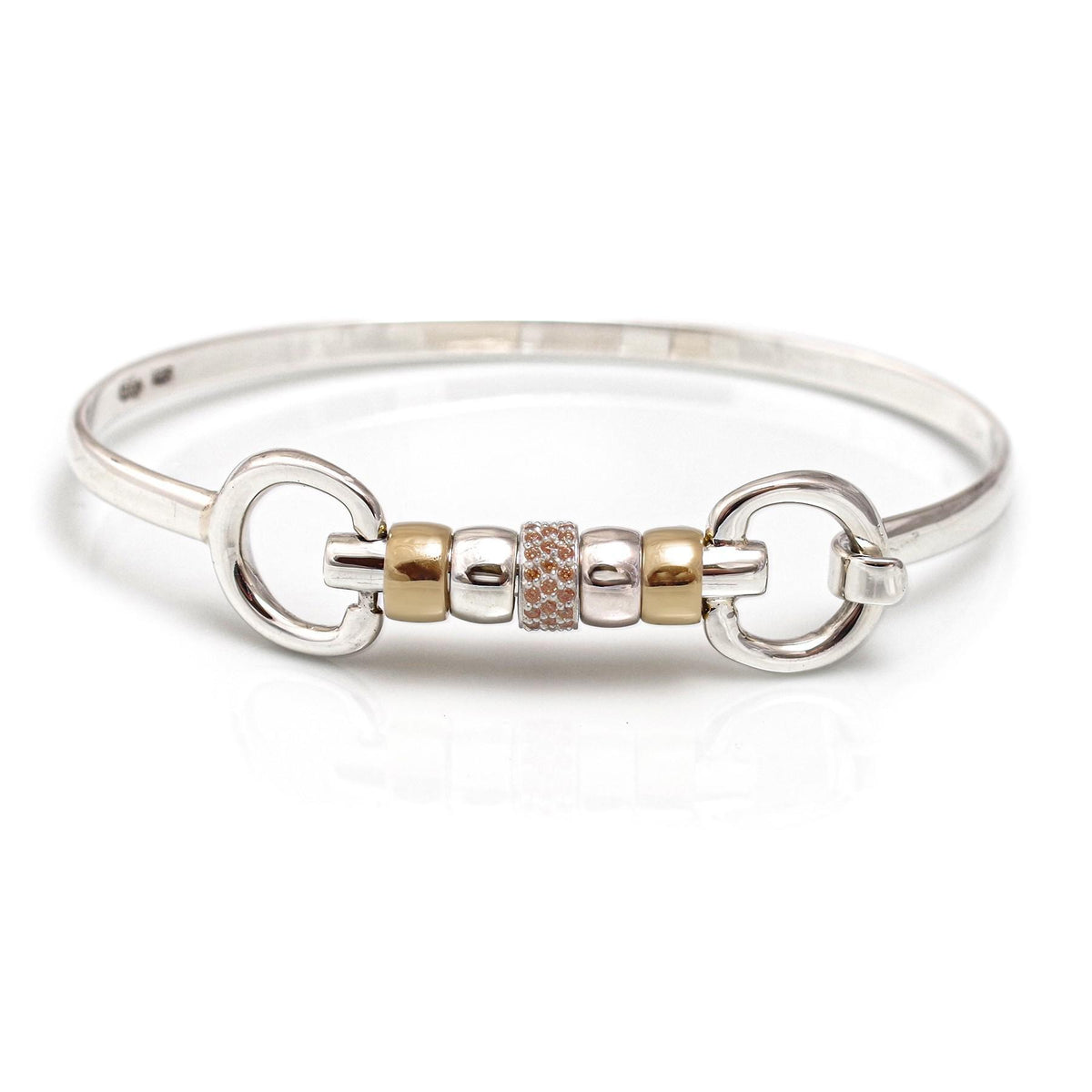 Exclusive Sterling Silver & 18ct Gold Plate Cherry Roller Snaffle Bangle With Champagne CZ Starlight Roller Bead