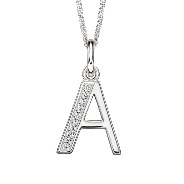 Sterling Silver &amp; CZ Initial Pendant