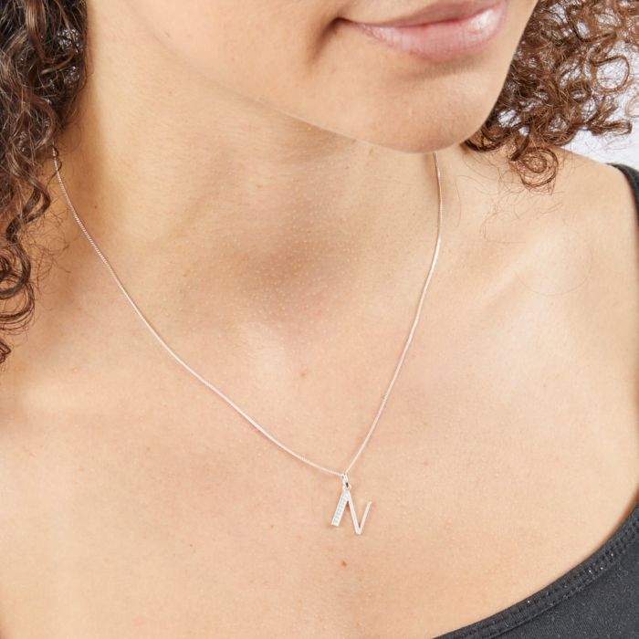 Sterling Silver & CZ Initial Pendant