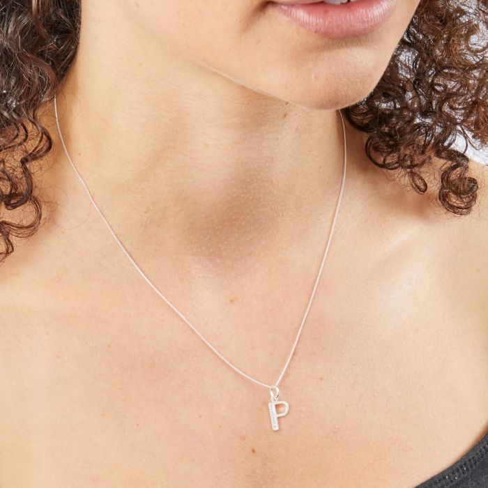 Sterling Silver & CZ Initial Pendant