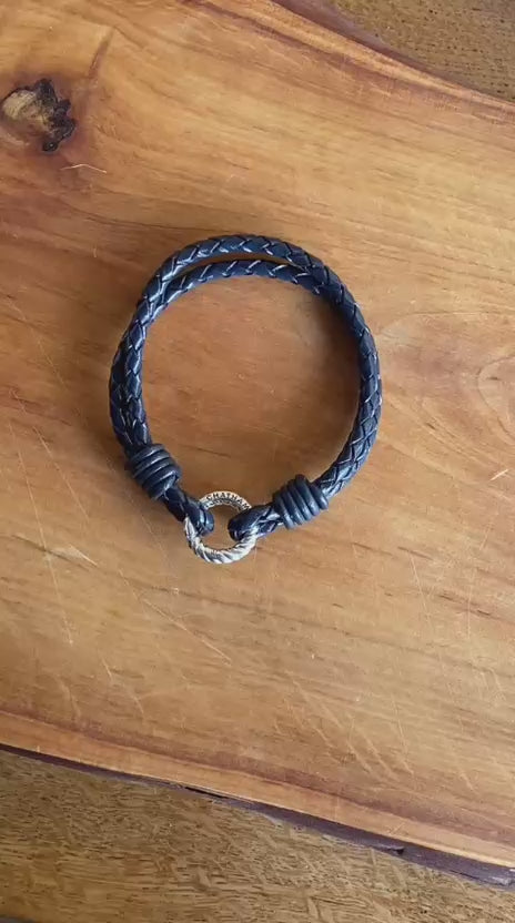 Exclusive Stainless Steel & Leather Bracelet with Sterling Silver Chatham Clip