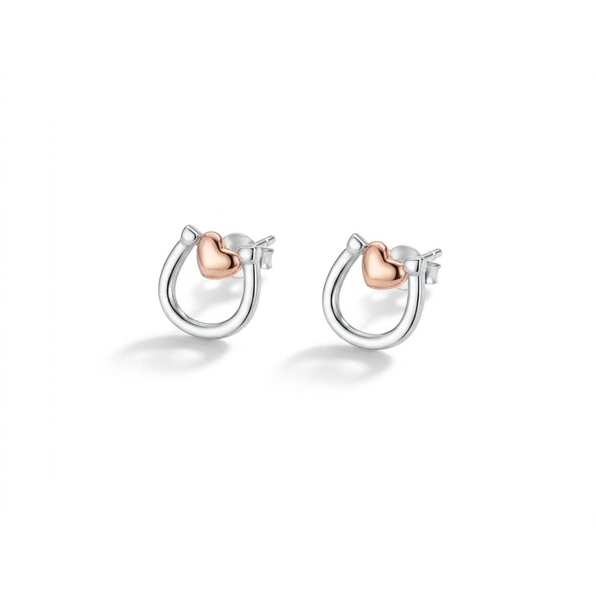 Sterling Silver &amp; 18ct Rose Gold Heart and Horseshoe Earrings
