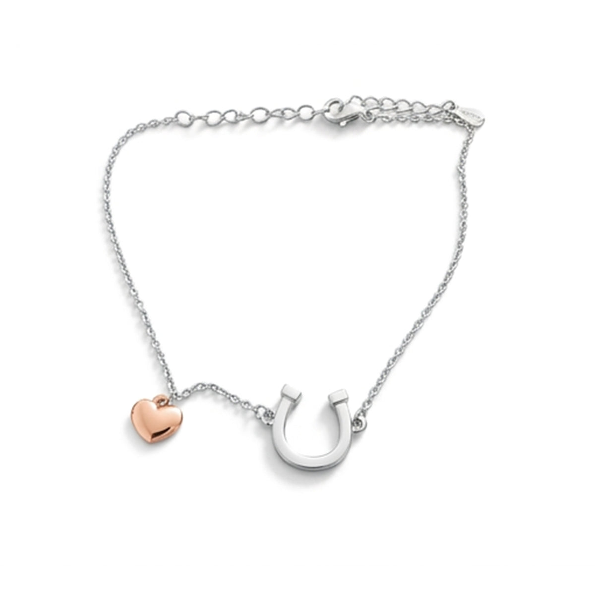 Sterling Silver &amp; 18ct Rose Gold Heart and Horseshoe Bracelet